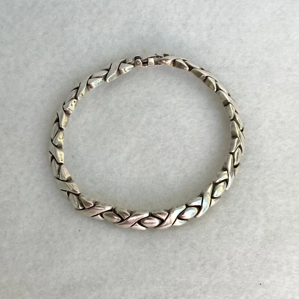 VTG Sterling Silver 925 Mexico Heavy Modernist 6MM XO Link Bracelet Sz 7.5" 24g - Picture 16 of 16